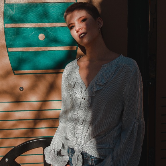 Sundance Blue and White Striped Blouse - Picture 7 of 9